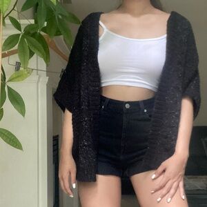 KERSH Black Wool Open Short Sleeve Knit Cardigan